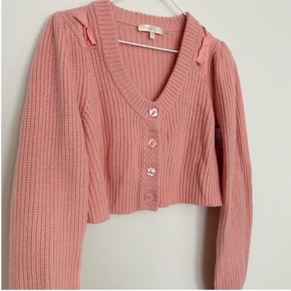 LoveShackFancy Branton Cashmere Cropped Cardigan Sweater Pink - Picture 6 of 10